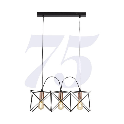 Searchlight Anthea 3 Light Black with Copper Wire Frame Pendant Light 