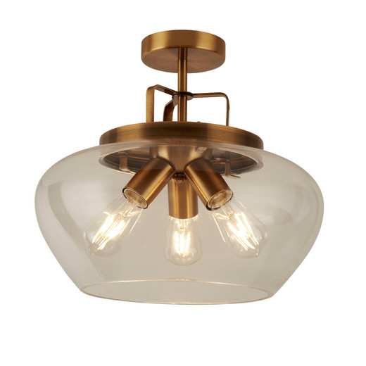 Searchlight Boule 3 Light Bronze and Clear Glass Semi Flush Ceiling Light