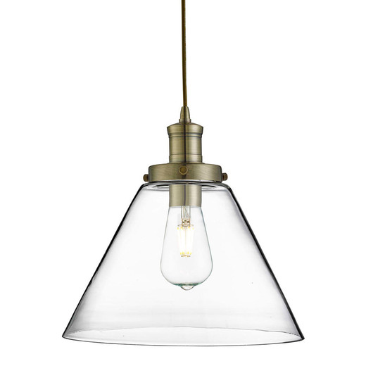 Searchlight Pyramid Antique Brass and Clear Glass Pendant Light