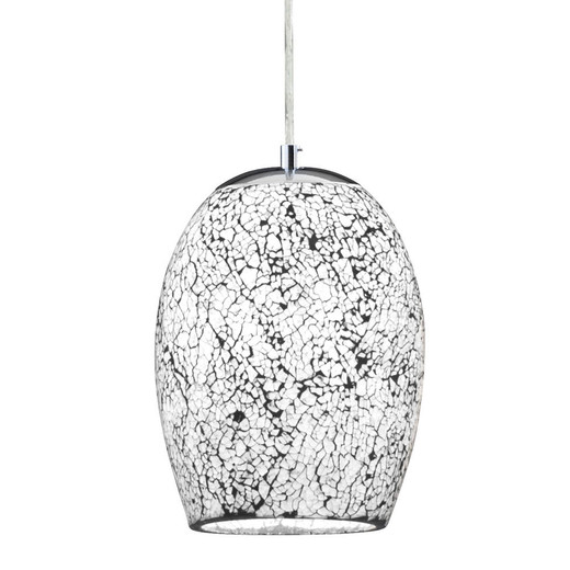 Searchlight Crackle Satin Silver with White and Black Glass Pendant Light