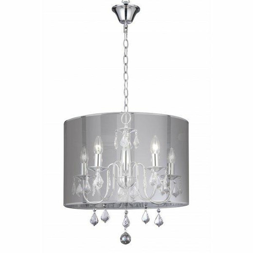 Searchlight Venetian 5 Light Chrome with Clear Glass and Silver Shade Pendant Light