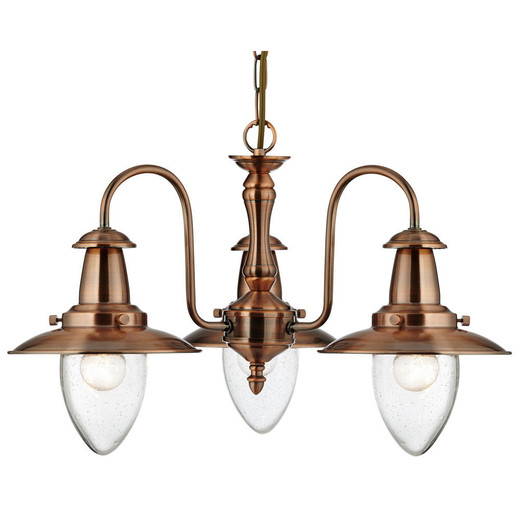 Searchlight Fisherman 3 Light Copper with Seeded Glass Pendant Light