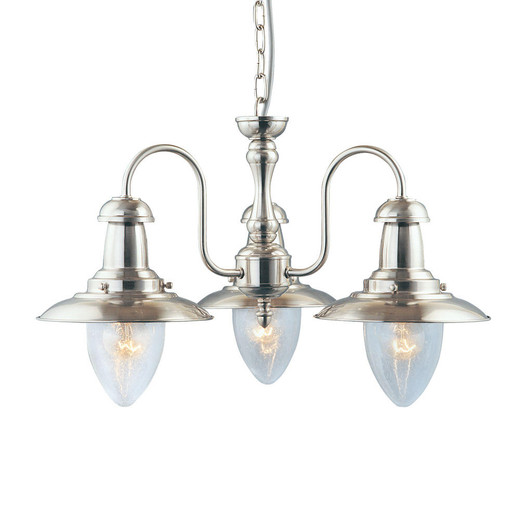 Searchlight Fisherman 3 Light Satin Silver with Seeded Glass Pendant Light