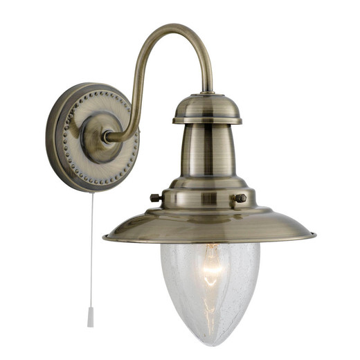 Searchlight Fisherman Antique Brass with Seeded Glass Wall Light