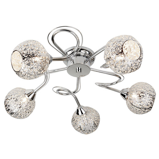 Searchlight Souk 5 Light Chrome with Fretwork Shades Flush Ceiling Light