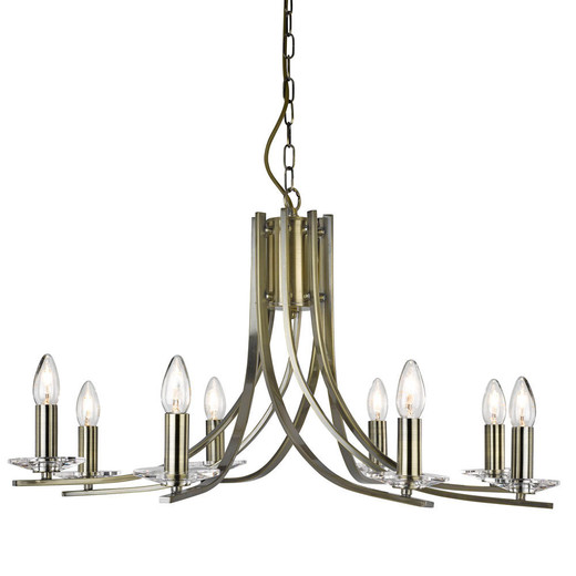 Searchlight Ascona 8 Light Antique Brass with Clear Glass Pendant Light