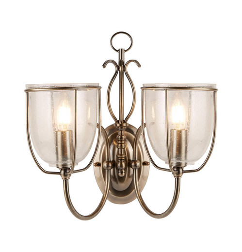 Searchlight Silhouette 2 Light Antique Brass with Seeded Glass Wall Light