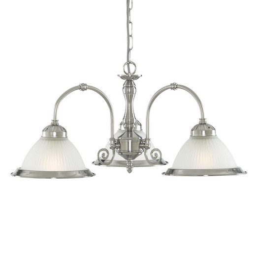 Searchlight American Diner 3 Light Satin Silver with Acid Glass Pendant Light