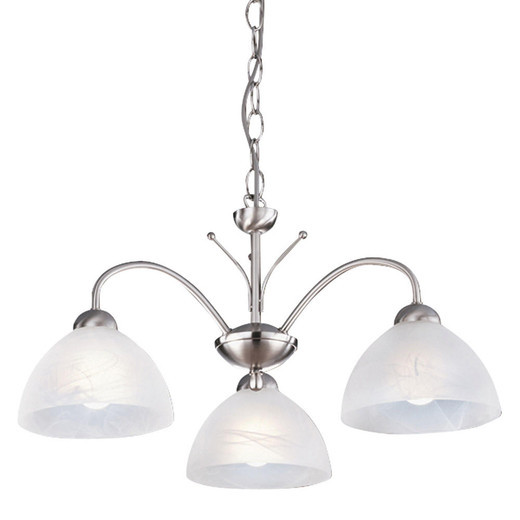 Searchlight Milanese 3 Light Satin Silver with Alabaster Glass Pendant Light