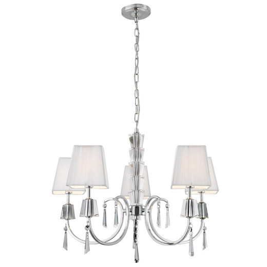 Searchlight Portico 5 Light Chrome with Clear Glass and String Shades Pendant Light