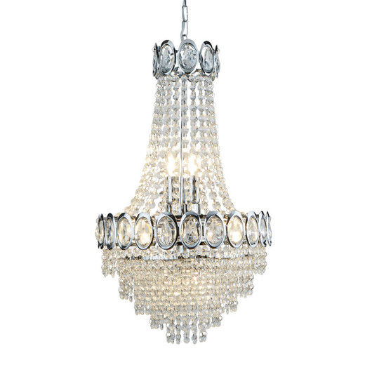 Searchlight Louis Philipe Crystal 6 Light Tiered Chrome with Crystal Chandelier