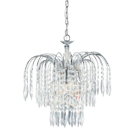 Searchlight Waterfall 3 Light Chrome and Clear Crystal Tier Chandelier
