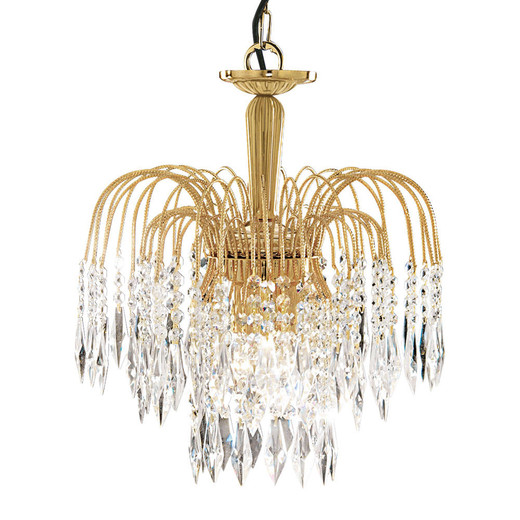 Searchlight Waterfall 3 Light Gold Crystal Ceiling Light