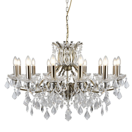 Searchlight Paris 12 Light Antique Brass with Clear Glass Crystal Chandelier