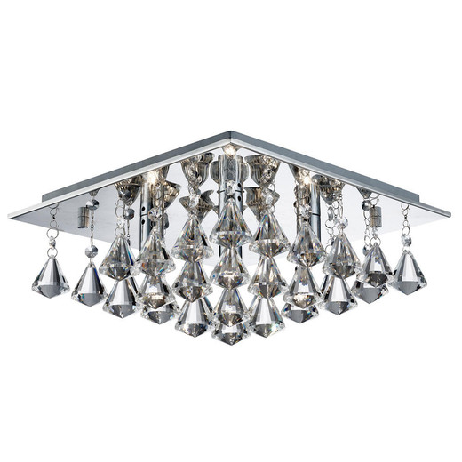 Searchlight Hanna 4 Light Chrome and Clear Crystal Flush Ceiling Light