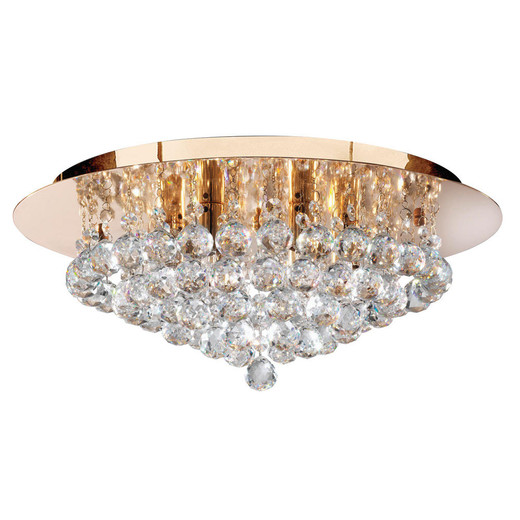 Searchlight Hanna 6 Light Gold with Clear Crystal Round Flush Ceiling Light