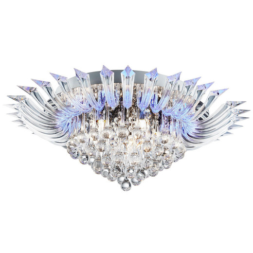 Searchlight Crystoria 5 Light Chrome with Clear Crystal and Blue LED Lighting Flush Ceiling Light