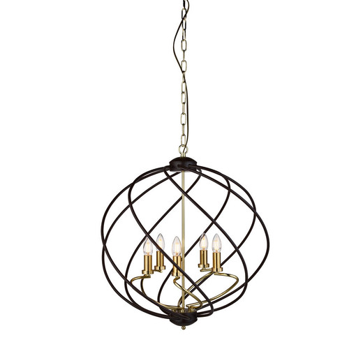 Searchlight Flow 5 Light Black and Gold Pendant Light