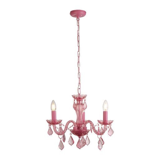 Searchlight Kids 3 Light Pink Glass and Droplets Chandelier
