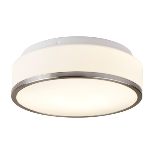 Searchlight Cheese 2 Light Satin Silver with Opal Glass Shade 28cm IP44 Bathroom Flush ceiling Light