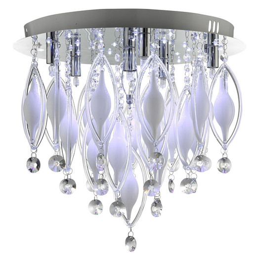 Searchlight Spindle 6 Light Chrome with Clear and Opal Glass Remote Controlled Flush Ceiling Light