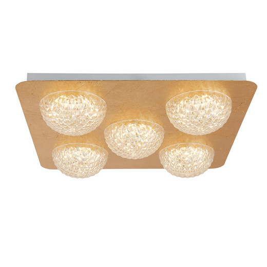 Searchlight Celestia 5 Light Gold Leaf with Clear Acrylic LED Flush Ceiling Light