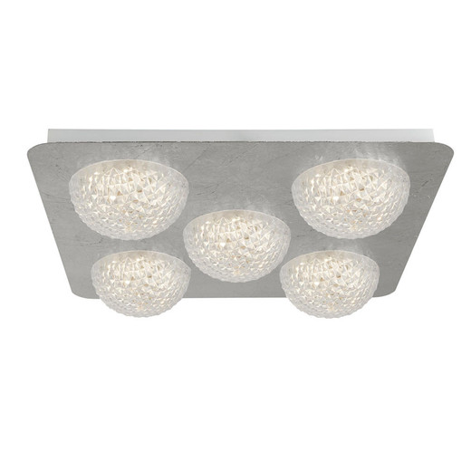 Searchlight Celestia 5 Light Silver Leaf with Clear Acrylic LED Flush Ceiling Light