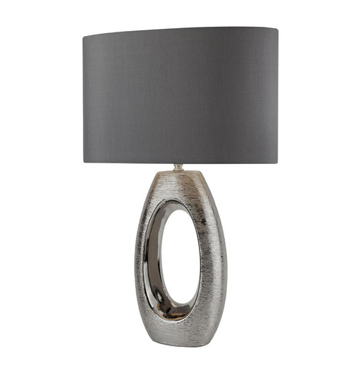 Searchlight Artisan Chrome Oval Base with Grey Faux Silk Shade Table Lamp