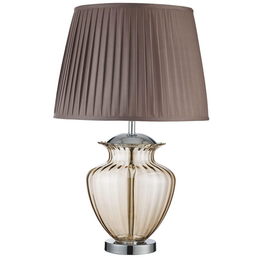 Searchlight Elina Chrome with Amber Glass and Brown Pleated Shade Table Lamp