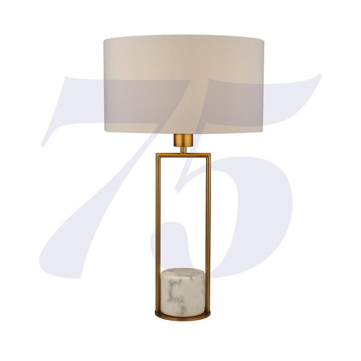 Searchlight Claire Gold With White Marble Base And White Drum Shade Table Lamp