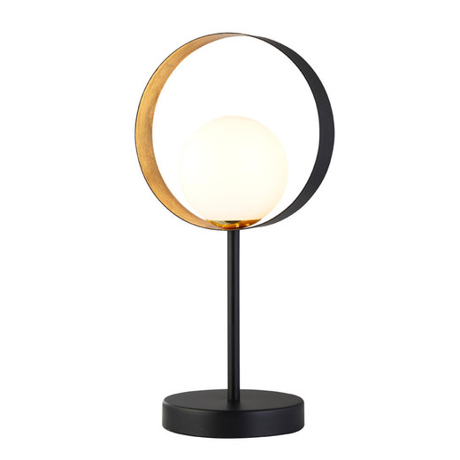 Searchlight Orbital Matt Black And Gold Leaf with Opal Glass Table Lamp