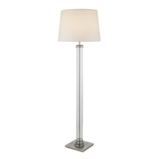 Searchlight Pedestal Satin Silver Base and Glass Column with Cream Shade Floor Lamp