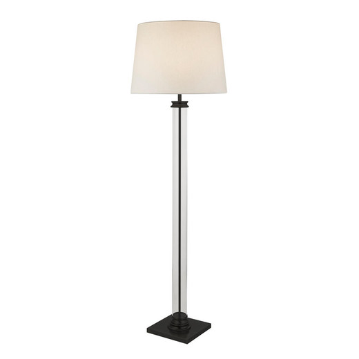 Searchlight Pedestal Black Base and Glass Column with White Shade Floor Lamp