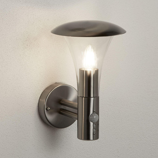 Searchlight Strand Stainless Steel with Clear Shade and PIR Sensor Wall Light