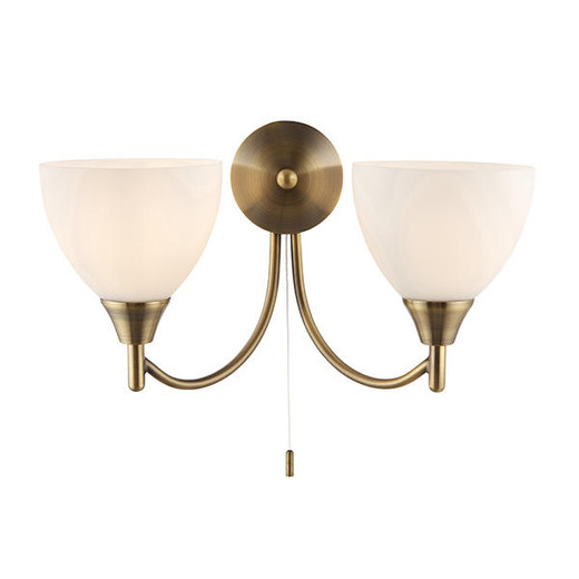 Endon Lighting Alton 2 Light Antique Brass with Opal Glass Wall Light