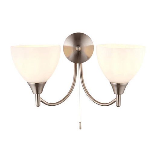 Endon Lighting Alton 2 Light Satin Chrome with Opal Glass Wall Light