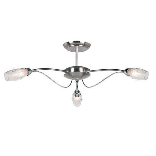 Endon Lighting Mercury 3 Light Satin Chrome with Frosted Glass Semi-Flush Ceiling Light