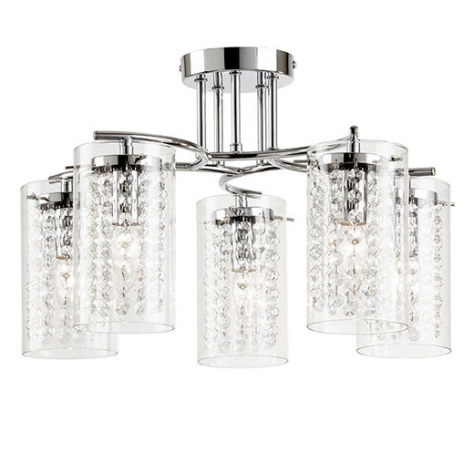 Endon Lighting Alda 5 Light Chrome with Clear Faceted Glass Semi-Flush Ceiling Light