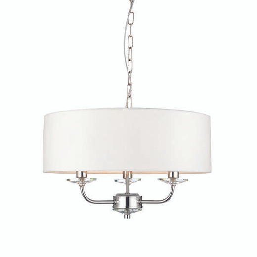 Endon Lighting Nixon 3 Light Nickel with Vintage White Fabric Shade Pendant Light