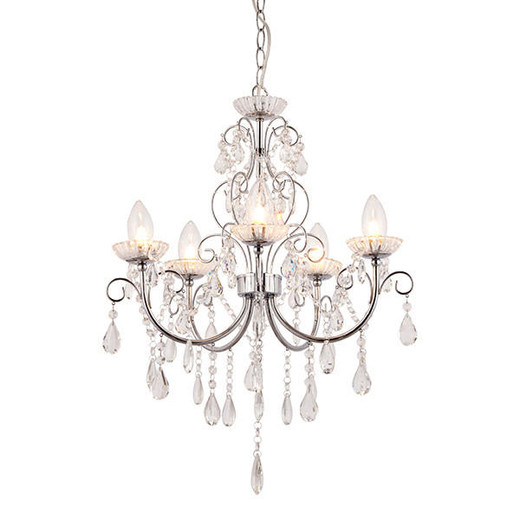 Endon Lighting Tabitha 5 Light Chrome with Clear Faceted Crystal IP44 Pendant Light