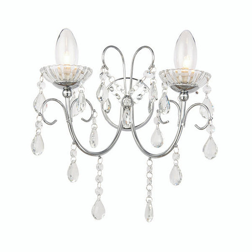 Endon Lighting Tabitha 2 Light Chrome and Clear Faceted Crystal IP44 Wall Light