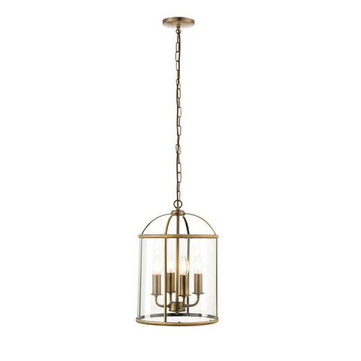 Endon Lighting Lambeth 4 Light Antique Brass and Clear Glass Pendant Light