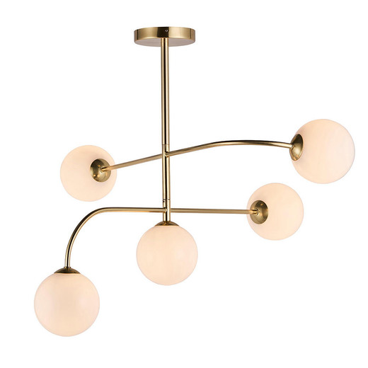 Endon Lighting Otto 5 Light Brushed Brass with Opal Glass Semi-Flush Ceiling Light