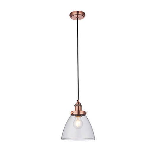 Endon Lighting Hansen Aged Copper with Clear Glass Pendant Light