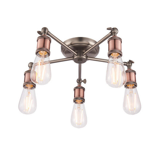 Endon Lighting Hal 5 Light Aged Pewter and Copper Semi-Flush Ceiling Light