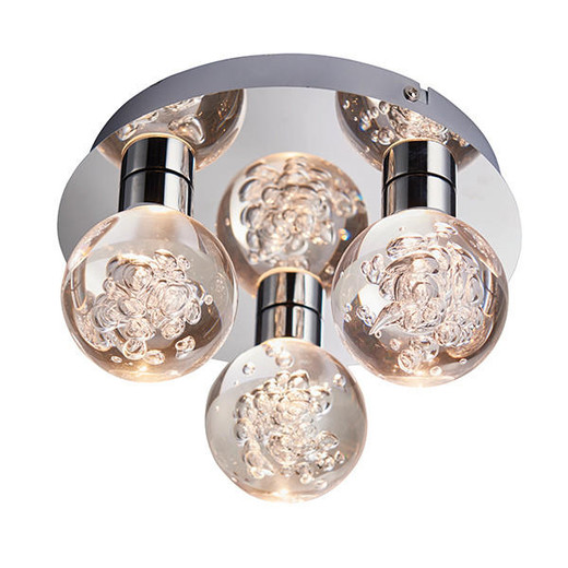 Endon Lighting Versa 3 Light Chrome with Clear Bubbled Acrylic Flush Ceiling Light