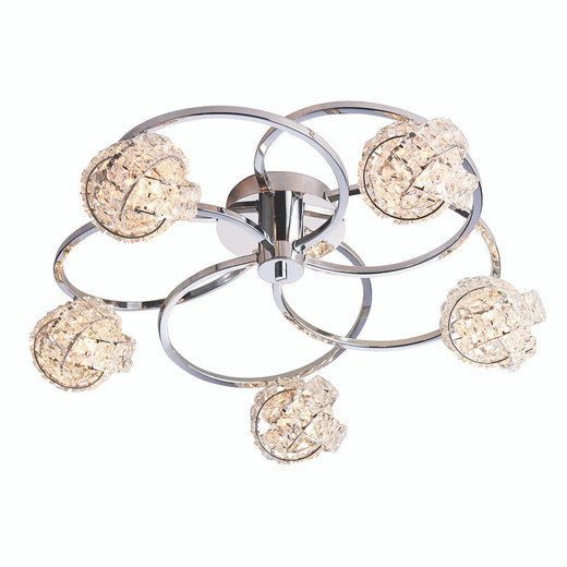 Endon Lighting Talia 5 Light Chrome with Clear Crystal Semi-Flush Ceiling Light