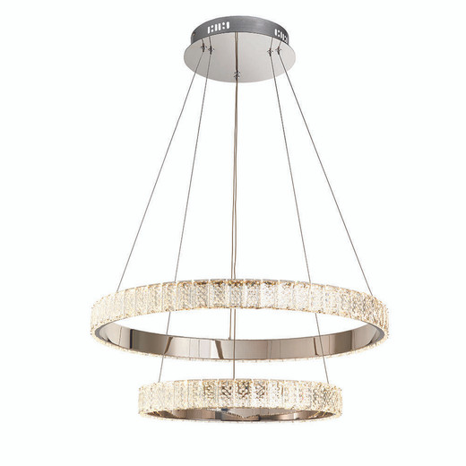 Endon Lighting Celeste 2 Light Polished Chrome with K5 Crystal Ringed Pendant Light