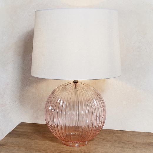 Endon Lighting Jemma Satin Nickel with Pink Ribbed Glass Table Lamp