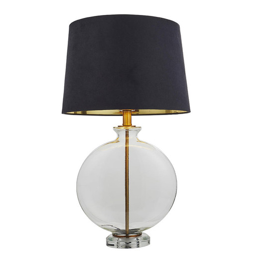 Endon Lighting Gideon Antique Brass with Clear Glass and Black Faux Suede Table Lamp